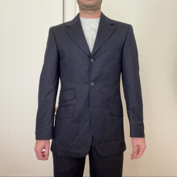 T.M. Lewin Navy Herringbone Wool Suit Navy 2 Piece 36R Waist 30 New - Picture 2 of 16